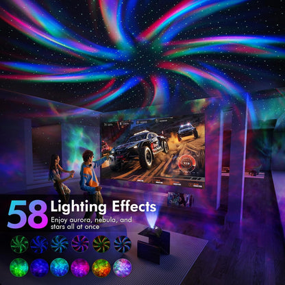 Rossetta Dual Lens Galaxy Star Aurora Projector Night Light for Bedroom | 58 Light Effects, White Noise, Bluetooth Speaker, Music Sync, Remote Control, Timer, Room Decor Gift for Kids Adults Teens