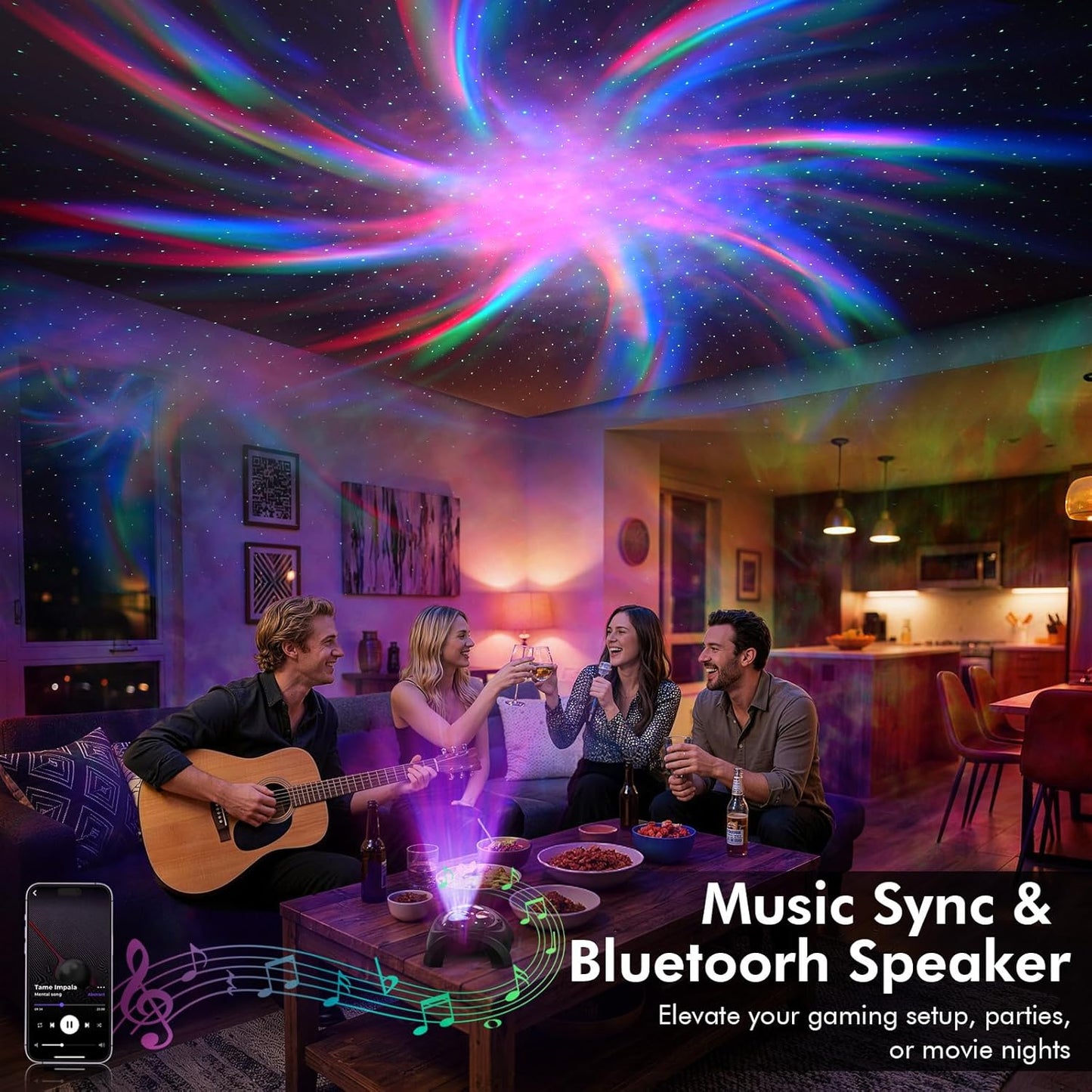 Rossetta Dual Lens Galaxy Star Aurora Projector Night Light for Bedroom | 58 Light Effects, White Noise, Bluetooth Speaker, Music Sync, Remote Control, Timer, Room Decor Gift for Kids Adults Teens