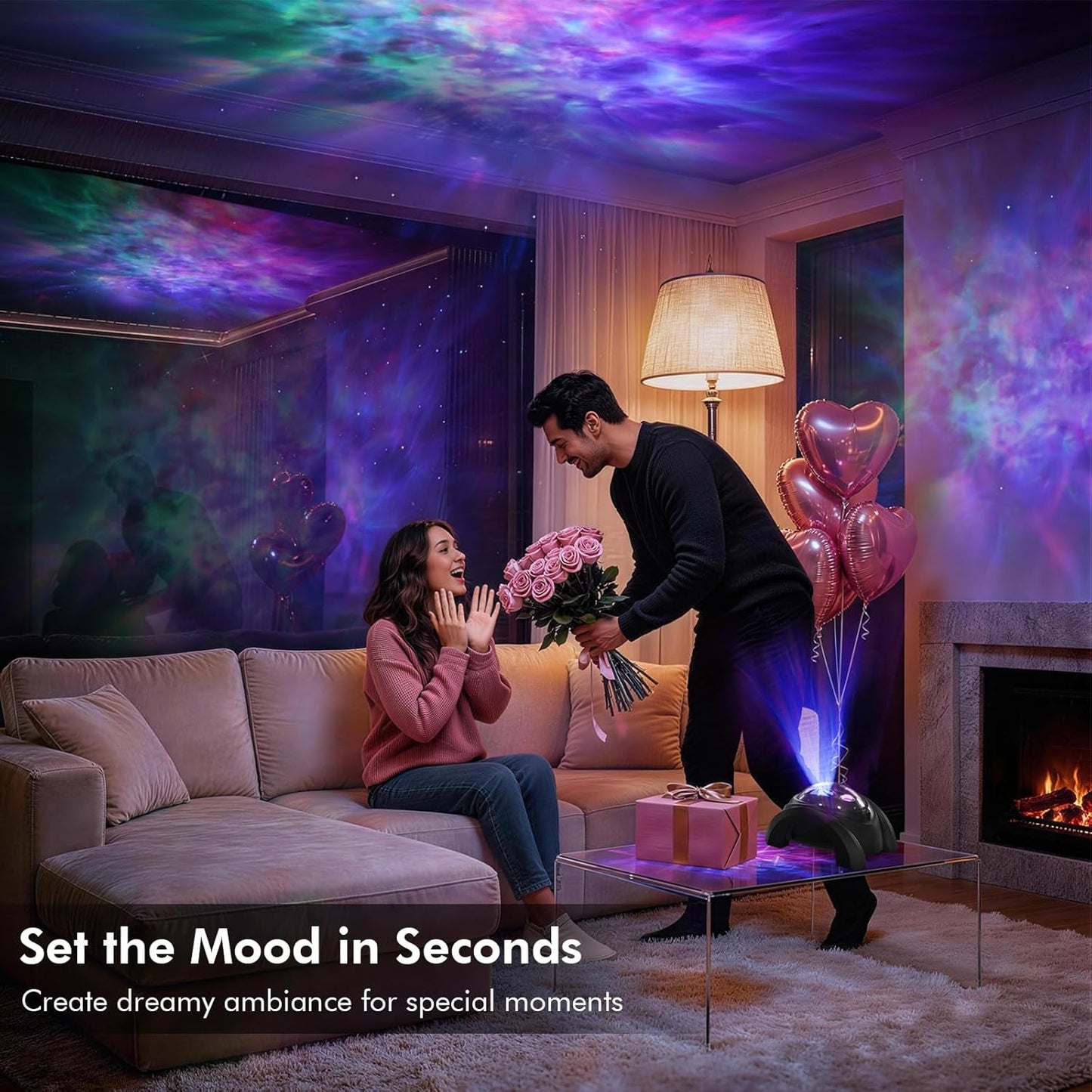 Rossetta Dual Lens Galaxy Star Aurora Projector Night Light for Bedroom | 58 Light Effects, White Noise, Bluetooth Speaker, Music Sync, Remote Control, Timer, Room Decor Gift for Kids Adults Teens