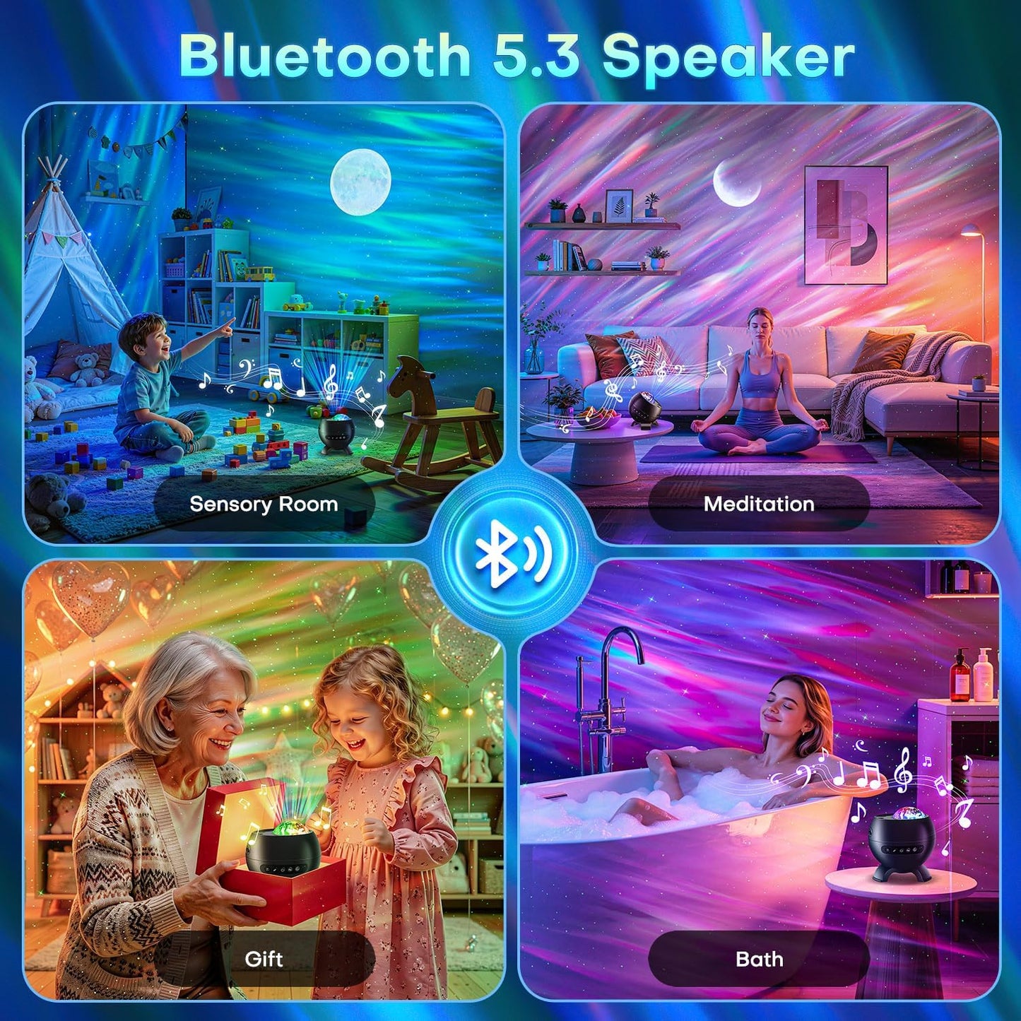 LED Light Gifts Home Decor Light Projector with 375 Effects, Bluetooth | Ambient Light, Adjustable Brightness, Bedside Table Lamp, Bedroom Decor, Memory Function, Sleep Companion, Gift For All Ages
