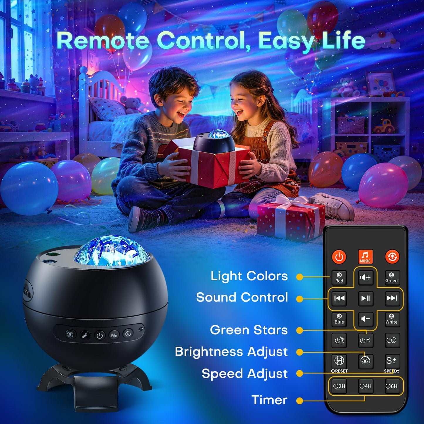 LED Light Gifts Home Decor Light Projector with 375 Effects, Bluetooth | Ambient Light, Adjustable Brightness, Bedside Table Lamp, Bedroom Decor, Memory Function, Sleep Companion, Gift For All Ages